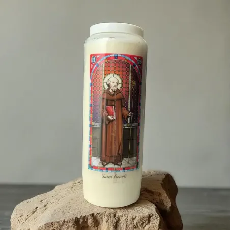 Neuvaine Saint Benoît – Bougie vitrail de prière protectrice