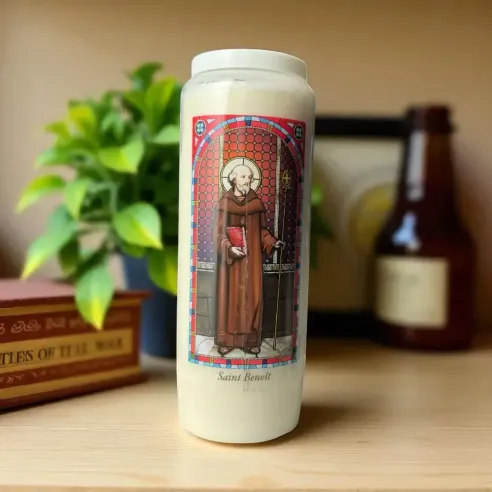 Neuvaine Saint Benoît – Bougie vitrail de prière protectrice