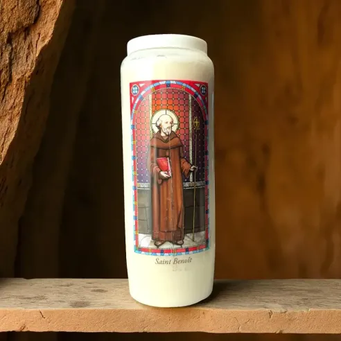 Neuvaine Saint Benoît – Bougie vitrail de prière protectrice