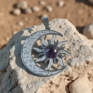 Collier lune Soleil améthyste – Harmonie et intuition spirituelle