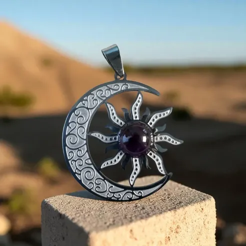 Collier lune Soleil améthyste – Harmonie et intuition spirituelle