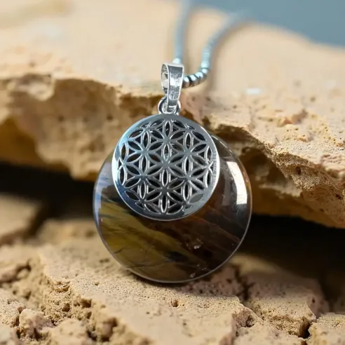 Pendentif Donut Fleur de Vie – Pierres naturelles & énergie