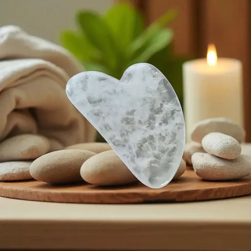 Palme Gua Sha Cristal de Roche 10 cm – Massage visage et bien-être