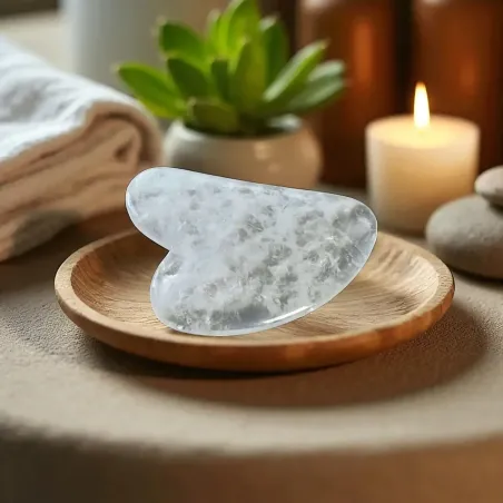 Palme Gua Sha Cristal de Roche 10 cm – Massage visage et bien-être