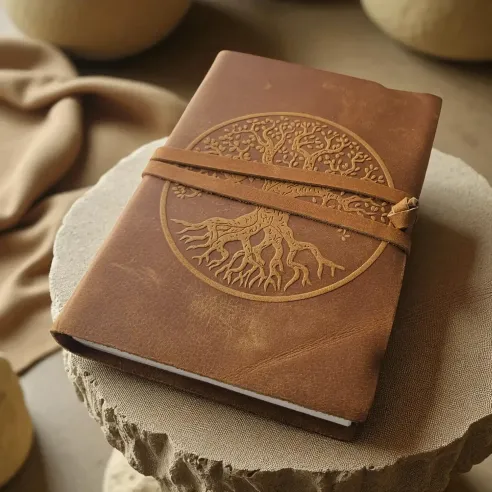 Grimoire Arbre de Vie camel – pages recyclées non lignées