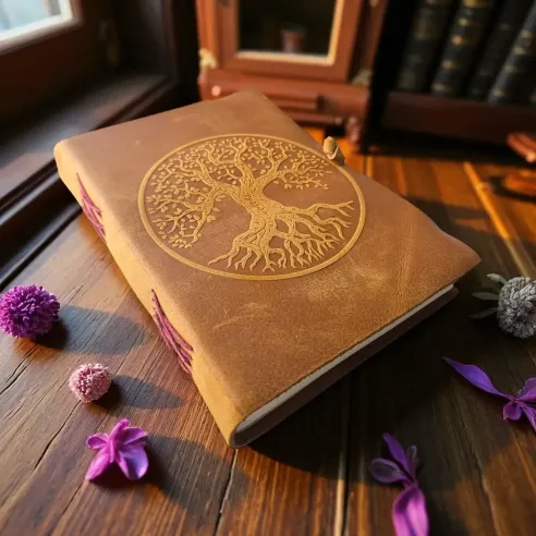 Grimoire Arbre de Vie camel – pages recyclées non lignées