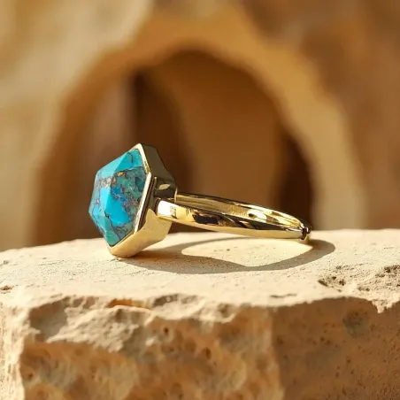 Bague Turquoise Hexagonale Argent – Bijou Sérénité
