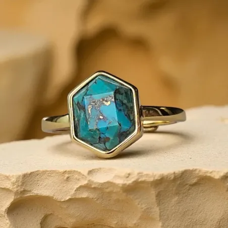 Bague Turquoise Hexagonale Argent – Bijou Sérénité