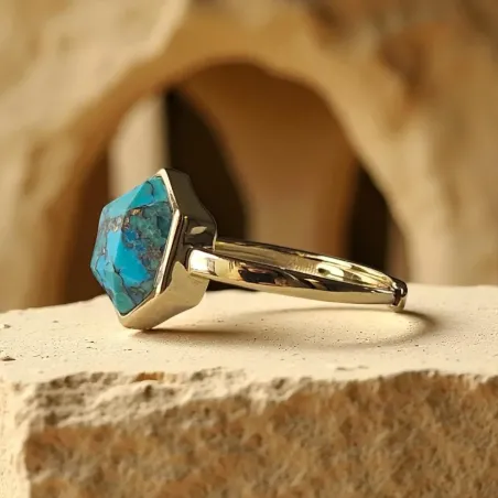 Bague Turquoise Hexagonale Argent – Bijou Sérénité