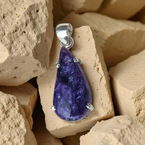 Pendentif Charoïte Griffée Argent - Intuition & paix