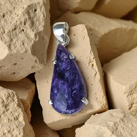 Pendentif Charoïte Griffée Argent - Intuition & paix