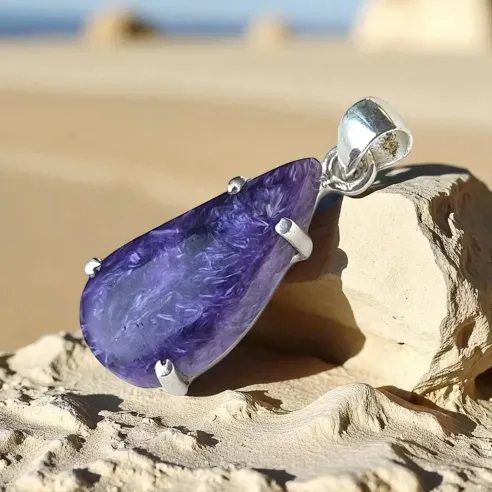 Pendentif Charoïte Griffée Argent - Intuition & paix