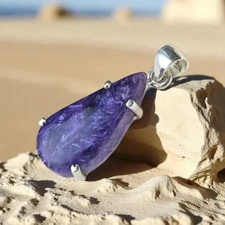 Pendentif Charoïte Griffée Argent - Intuition & paix