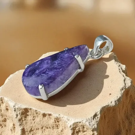 Pendentif Charoïte Griffée Argent - Intuition & paix