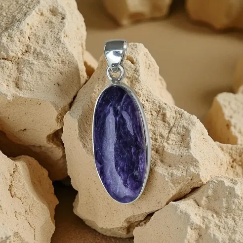 Pendentif Charoïte Ovale - Paix et transmutation spirituelle