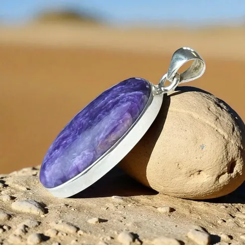 Pendentif Charoïte Ovale - Paix et transmutation spirituelle