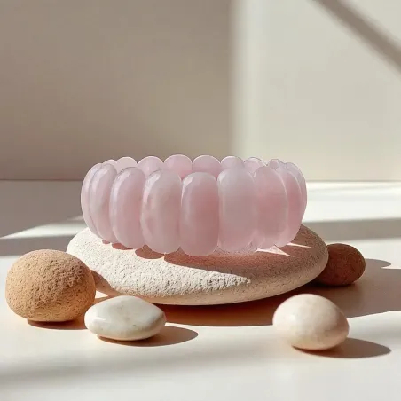 Bracelet Plaquette Quartz Rose – douceur et amour