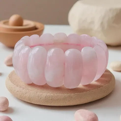 Bracelet Plaquette Quartz Rose – douceur et amour