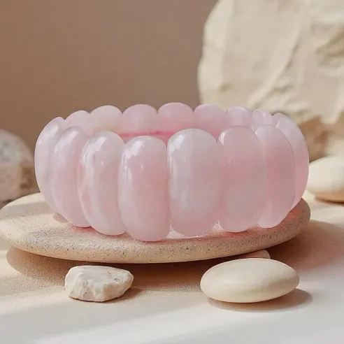 Bracelet Plaquette Quartz Rose – douceur et amour