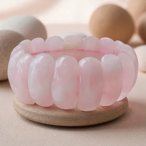 Bracelet Plaquette Quartz Rose – douceur et amour