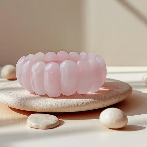 Bracelet Plaquette Quartz Rose – douceur et amour