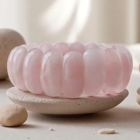 Bracelet Plaquette Quartz Rose – douceur et amour