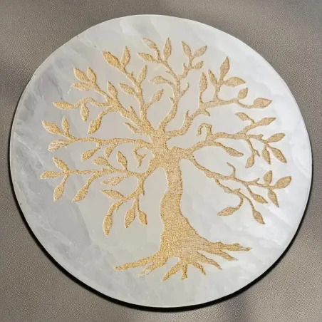 Plaque Sélénite Arbre de Vie doré – Énergie d’équilibre et de purification