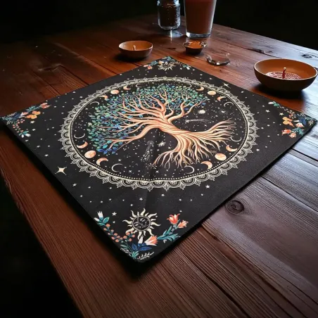 Tapis de voyance et pochon arbre de vie coloré