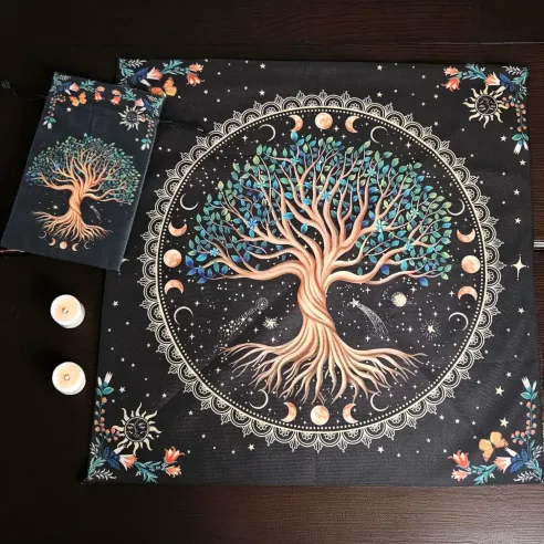 Tapis de voyance et pochon arbre de vie coloré