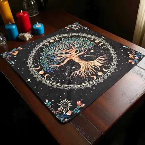 Tapis de voyance et pochon arbre de vie coloré