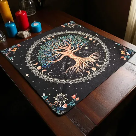 Tapis de voyance et pochon arbre de vie coloré