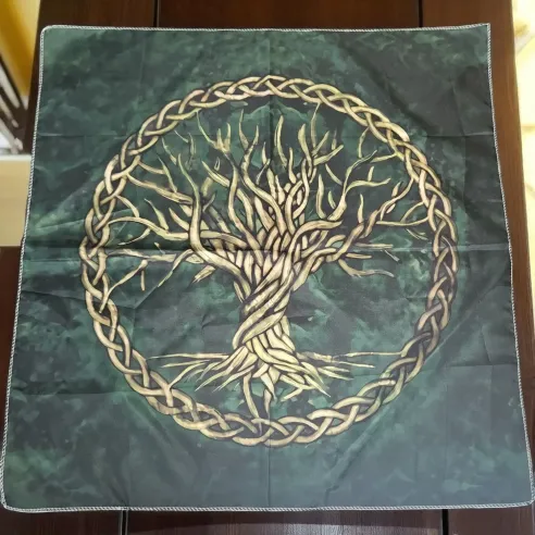 Grand Tapis de voyance Arbre de vie vert et doré