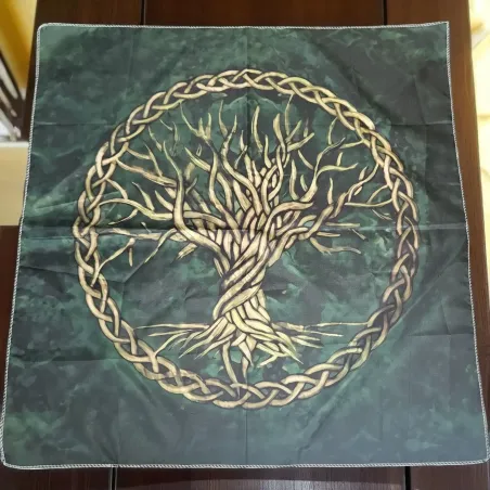 Grand Tapis de voyance Arbre de vie vert et doré