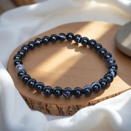 Bracelet Agate Noire Zonée – Protection & Stabilité