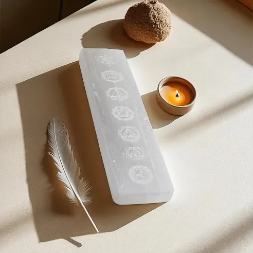 Plaque en Sélénite 7 Chakras – Équilibre & Harmonie