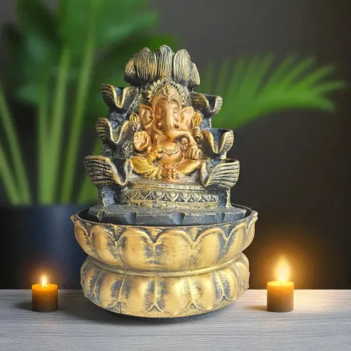 Fontaine Ganesh dorée – Apaisement & Énergie sacrée