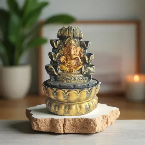 Fontaine Ganesh dorée – Apaisement & Énergie sacrée