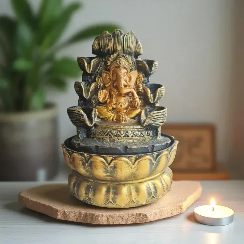 Fontaine Ganesh dorée – Apaisement & Énergie sacrée