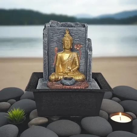 Fontaine Buddha dorée – Fontaine zen décorative et relaxante