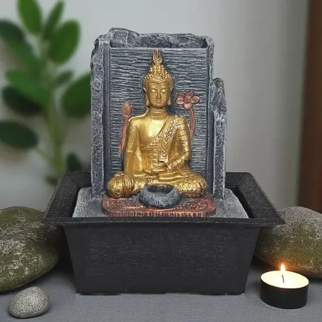 Fontaine Buddha dorée – Fontaine zen décorative et relaxante