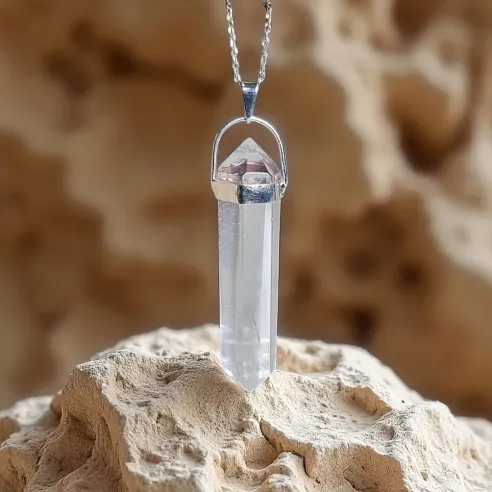 Pendentif Cristal de Roche Pointe – Énergie Pure et Clarté