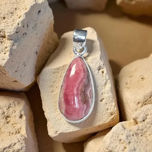 Pendentif Rhodochrosite petite Goutte – Apaisement & Cœur