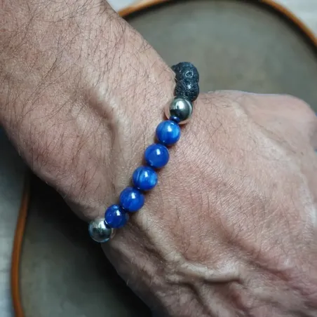 Bracelet Odin Cyanite & Pierre de Lave – Sagesse et ancrage