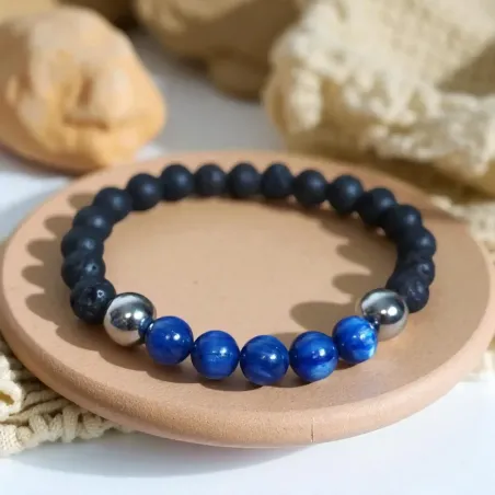 Bracelet Odin Cyanite & Pierre de Lave – Sagesse et ancrage