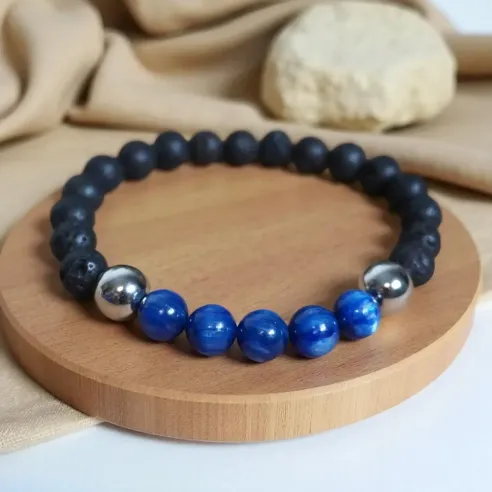 Bracelet Odin Cyanite & Pierre de Lave – Sagesse et ancrage