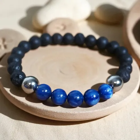 Bracelet Odin Cyanite & Pierre de Lave – Sagesse et ancrage