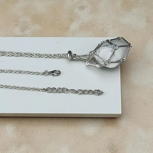 Collier pierre roulée – Acier inox argenté réglable