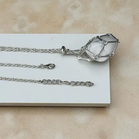 Collier pierre roulée – Acier inox argenté réglable