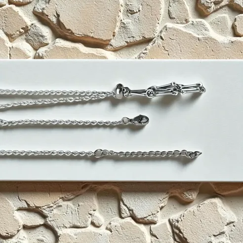 Collier pierre roulée – Acier inox argenté réglable