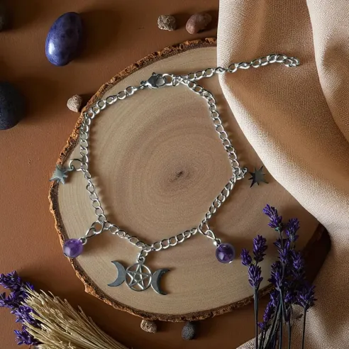 Bracelet Pentagramme Triple lune –Bijou ésotérique & féminin